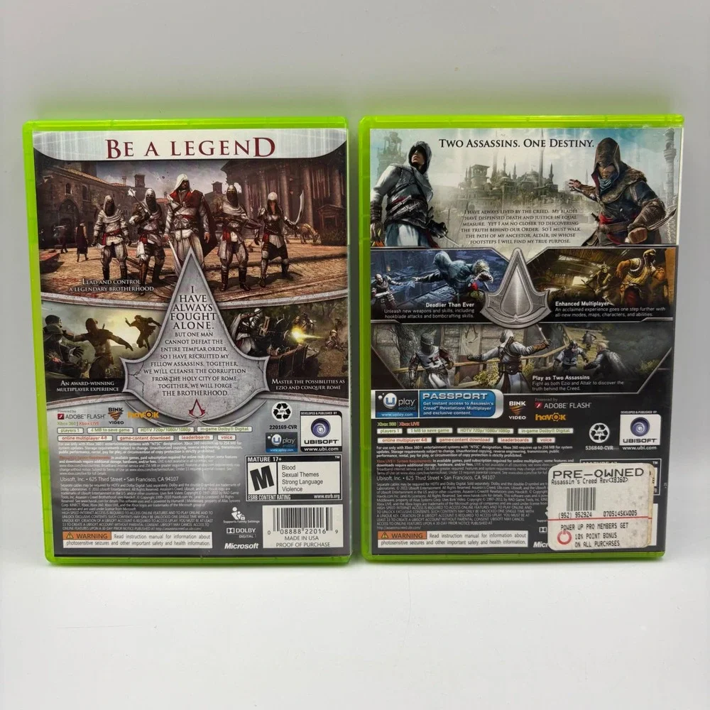 Ubisoft Assassins Creed Brotherhood Revelations Xbox‎ 360 Green Good 2 Game Lot